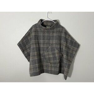 World Market Funnel Neck Gray Blanket Pocket Poncho Vest Cape One Size